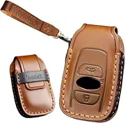 TECART Leder Key Fob Cover Fit for Subaru Outback Ascent Keychain Smart Remote Key Case Key Shell Protector 3 Button Brown