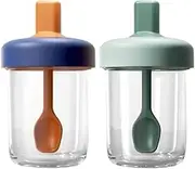 DAHUITX 2 Pack Overnight Oats Containers with Lids and Spoons, 13.5 oz Breakfast Yogurt Cup to Go, for Milk, Cereal, Oatmeal (Blue+Green)
