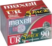 Maxell Ur 90 Audio Cassette Tapes 90 Minutes Normal Bias 5 Pack Sealed
