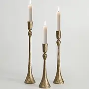 Vintage Cast Iron Taper Candle Holder - Set of 3 Decorative Candle Stand, Candlestick Holder for Wedding, Dinning, Party (Antique Brass)