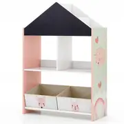 Costway Playhouse Bookcase Wooden Bookshelf Toy Storage Organizer w/Whiteboard Pink