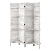Oikiture 4 Panel Room Divider With Shelves Privacy Screen White