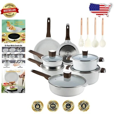 Durable 16-Piece Kitchen Cookware Set with Silicone Utensils - Dishwasher Safe