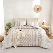 [Herside] Tufted Boho Comforter Set Bed in A Bag,Shabby Chic Aztec Western Beige Bedding Tufted Decor Queen Size Bedding Comforter and Sheet Set,Farmhouse Luxury 7 Pieces Quilt Set for All Season