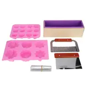 DIY Silicone Hand Made Soap Mold Set Wood Box Wavy Straight Cutter Molds Heat Shrinkage Film