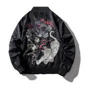 Nevenka Cyberpunk Bomber Jackets for Men Embroidery Zipper Windbreaker-A