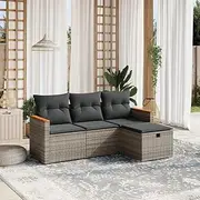 Patio Furniture Sets 4 Piece Garden Sofa Set with Cushions Grey Poly Rattan