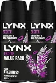 LYNX Excite Deodorant Aerosol Body Spray for Men 165 ML x 2 Pack, 48 hour Fressness
