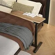 Modern C Shaped End Table Pneumatic Overbed Table with Wheels, Adjustable Height Medical Bedside Table for Hospital & Home, Large Rolling Mobile Laptop Desk