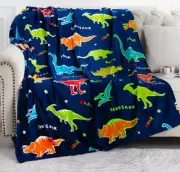 Glow in The Dark Dinosaur Premium Flannel Blanket Boys Kids Girls Best Gift Idea
