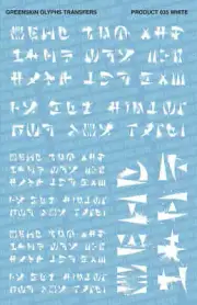 FALLOUT HOBBIES GREENSKIN WHITE GLYPHS TRANSFERS Sheet Size: 5.5” x 8.5” DECALS