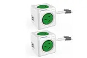 2x PowerCube 4 Socket Mountable Power Board w 1.5m Cord 2 USB Charger 240v Green