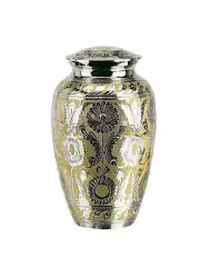 Silver and Gold Colored Brass Funeral Cremation Urn w. Box, 6" Child/Pet Size