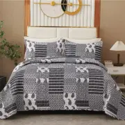 Checked Grey Coverlet Set-Bedspread Quilt Set