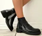 Ladies Black / Silver Mock Croc Back Zip Fastening Flat Ankle Boots Shoes UK 3