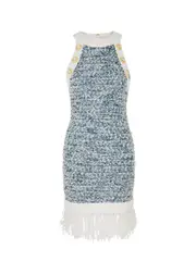 Balmain Fringed Bouclé Tweed Mini Dress - Blue - 36 (UK8 / S) 36 (UK8 / S)
