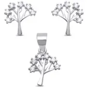 Family Tree of Life CZ .925 Sterling Silver Earring & Pendant set 0.5"