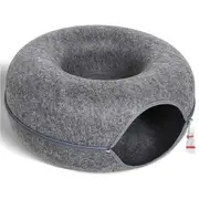 Qttie Cat Tunnel Bed Felt Pet Puppy Nest Cave House Round Donut Washable Detachable Dark Grey L