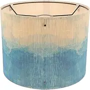 OSALADI Drum Lamp Shade Bamboo Lampshade Blue Printing Pattern Lamp Cover for Floor Table, Pendant Lamps -30X30X23cm
