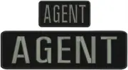 AGENT embroidery patches 3x10 and 2x4 hook on back grey letters