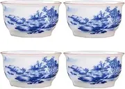 Woonsoon Chinese Handmade Kungfu Tea Cup 60 ml,Bone China Blue and White Teacup Set of 4,Ceramic Tea Mugs Without Handles,Best Gift（Landscapes）