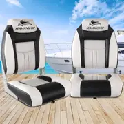2X Seamanship Folding Boat Seats Marine Seat Swivel High Back 12cm Padding Grey