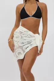 White Embroidered Beach Sarong - Size ONE, Women's Sarong