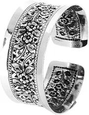 [Treasure Bay] TreasureBay Women's 925 Sterling Silver Bangle Floral Engraving