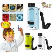 Mini Pocket Microscope Kit 60X-120X HandheldMicroscope with LED Light Kid Toy AU