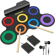 ROCKSOCKI Electric Drum Set, Kids Electronic Drum Set of 7 Pads with Headphone Included, Roll-Up Drum Practice Block, Great Christmas Holiday for Kids (No Speakers)