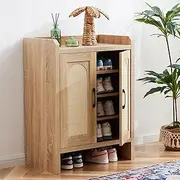 Mericonia Rattan Shoe Cabinet with Doors,5-Tier Shoe Storage Cabinet with Adjustable Shelves, Wooden Shoes Rack Shoe Storage Organizer for Entryway, Hallway, Closet, Living Room