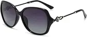 HMKING Retro Metal Temples Cat Eye Frame Polarized Sunglasses for Mens Womens Retro Mirrored Lens Sun glasses for Driving Fishing, Black