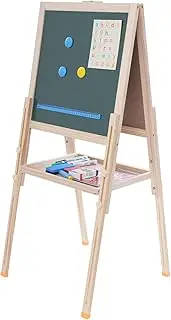 Adjustable Height Wooden Easel for Kids, Art Easel Kids Easels for Toddlers Easel, Double Sided Kids Easel with Whiteboard & Chalkboard, Standing Toddler Easel for 2-8 (Wood Color, 28.3-45.2in Height)