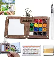 PocketArtist Travel Set, Pocket Artist Watercolor Travel Set, Veralea Watercolor Travel Set, Mini Portable Wooden/Acrylic Grid Paint Box Set with Binder Clip Paint and Water Pen (15 Set)