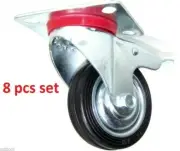 8 pcs 3" CASTER WHEELS WITH BASE AND WHEEL WITH BRAKES SWIVEL RUBBER WHEEL