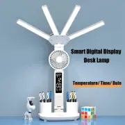 Multifunctional Desk Clock 4 Heads LED Eye Protection Desk Lamp with Intelligent Display Touch Control 80LEDs 3 Light Mo