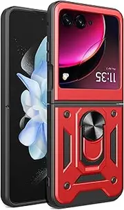 [ESTH] Case for Motorola Razr 40 Ultra with Slide Camera Cover [Camera Protection] [Ring Stand] [Case Compatible with Magnetic Car Mount] Shockproof Mobile Phone Case, Red