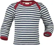 [Engel] 100% Merino Wool Striped Baby T-Shirt Thermo Underwear (62/68, Blue Melange/Natural), Blue Melange/Natural, 3-6 Months