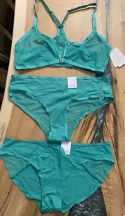 Auden Bra Set Womens Mesh Racerback Bralette & 2 Panties Cheeky & Bikini Sz S