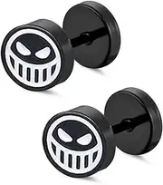 [Generic] [YEENKE] Smile Stud Earrings for Men Black 1Pair,Unisex Halloween Stud Earrings Set for Helix Cartilage Tragus Earlobe Piercing, Screw on Back Jewelry for Women Pumpkin