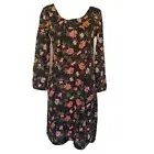 BNWT Ishka Womens Floral Long Sleeve Knee Length Dress Size XS Black Cotton