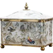 NEW PORCELAIN AND BRONZE ORMOLU TESSA BIRD MOTIF hinged jewelry box casket