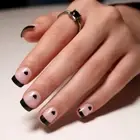 Nials Love Heart Press on Nails Short Square French False Nails Black White