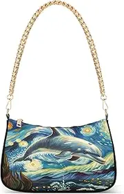 [RPLIFE] Cute Dolphin Flying Starry Night Shoulder Purse, Cute Purses, Cute Dolphin Flying Starry Night, One Size