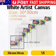 5x Painting Canvas Artist Stretched 30x30cm White Primer Oil Acrylic Board Frame