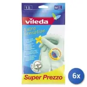 6x Vileda Gloves Extra Sensation 8/M Medium