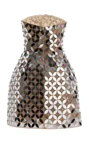 [Monique Lhuillier] Strapless Lattice Mirror Sculpted Mini Dress