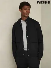 Reiss Black Roman Interlock Funnel-Neck Jacket (AB3819) | $295