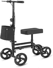 Steerable Knee Walker, Folding Kneeing Mobility Scooter with Removable Basket and Single Brakes, Height Adjustable Alternative to Crutches for Ankle Or Foot Injuries