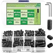 Zmbroll M5 Set Screws Black Allen Head Socket Hex Grub Screw with Internal Hex Drive 210Pcs M5x4/5/6/8/10/12/16/20mm 12.9 Class Alloy Steel Headless Metric Hex Socket Head Cup Point Set Screw
